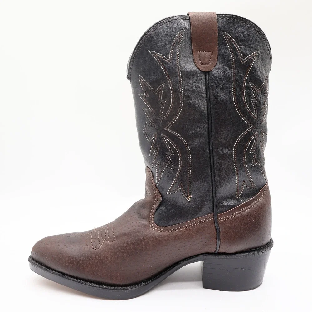 Wrangler Vintage Western Cowboy Boots Childrens 1.5 Brown Black Leather NWT